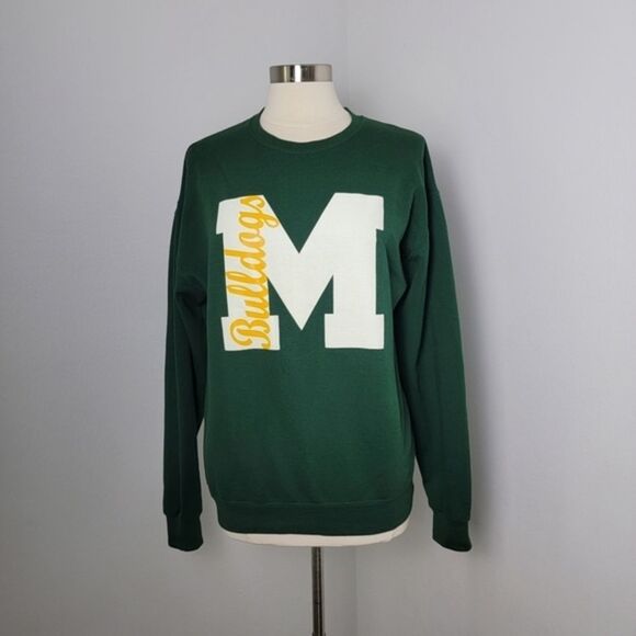 Green Varsity Letter M Bulldogs Jerzees Nublend Crewneck Sweatshirt Size Medium - Picture 1 of 7